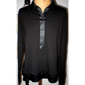 NWT New Womens Italy 48 Designer Marly's 19 81 Viscos Silk Polo Top Black 14 M L